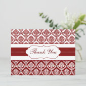 Red Damask DankeYouCards Einladung (Stehend Vorderseite)