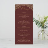 Red Damask Elegante Wedding Menu Card Menükarte (Stehend Vorderseite)