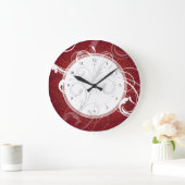 Red Damask Elegante Wirbel Große Wanduhr (Zuhause)