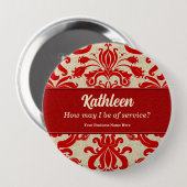 Red Damask Employee name for Business Button (Vorne & Hinten)
