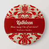 Red Damask Employee name for Business Button (Vorderseite)