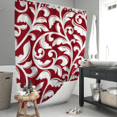 Red Damask Floral Vine Duschvorhang