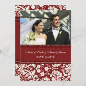 Red Damask Foto Eloption Announctions Cards Ankündigung (Vorne/Hinten)