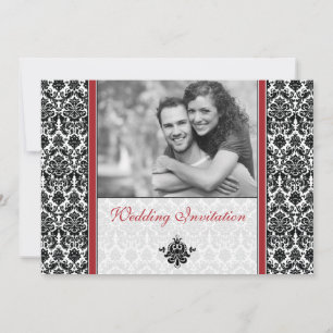 Red Damask Foto Hochzeitseinladung Einladung
