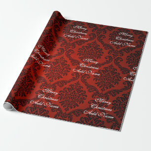 Red Damask Frohe Weihnachten mit Namen Weihnachten Geschenkpapier