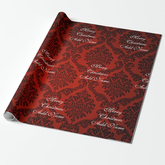 Red Damask Frohe Weihnachten mit Namen Weihnachten Geschenkpapier (Ungerollt)