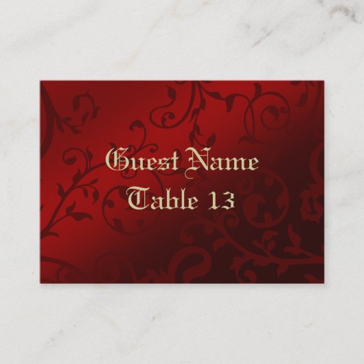 Red Damask Gothic Empfang Guest Platzkarte (Vorderseite)