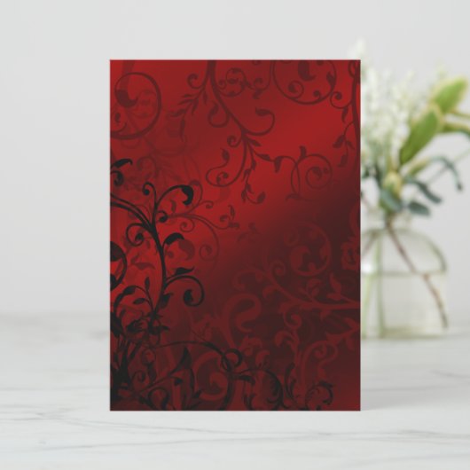 Red Damask Gothic Wedding Einladung (Stehend Vorderseite)