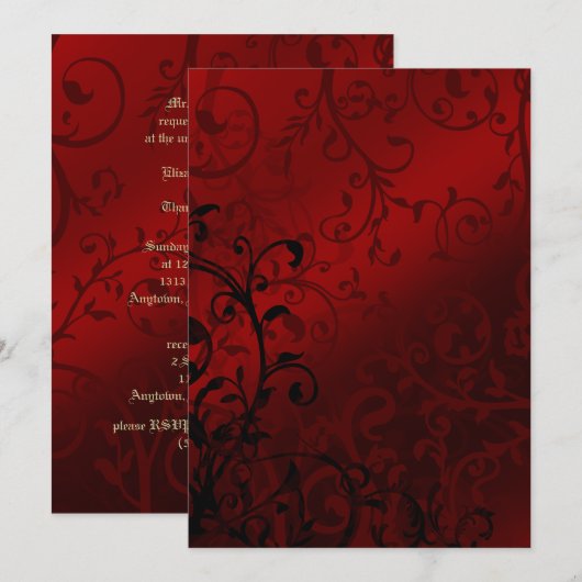 Red Damask Gothic Wedding Einladung (Vorne/Hinten)