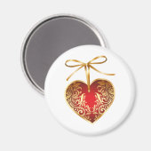 Red Damask Heart Magnet (Vorderseite/Rückseite)