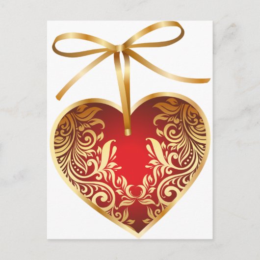 Red Damask Heart Postkarte (Vorderseite)
