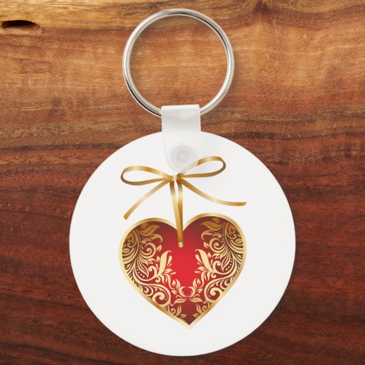 Red Damask Heart Schlüsselanhänger (Vorderseite)