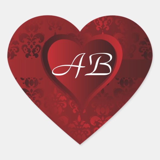 Red Damask Herz Herz-Aufkleber (Vorderseite)