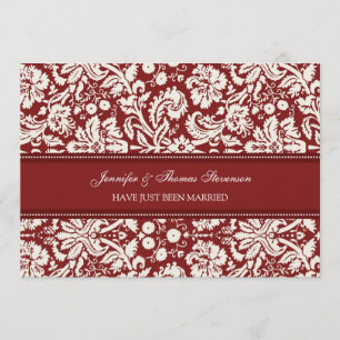 Red Damask Just Married Announcards Ankündigung