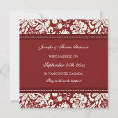 Red Damask Just Married Announcards Ankündigung (Rückseite)