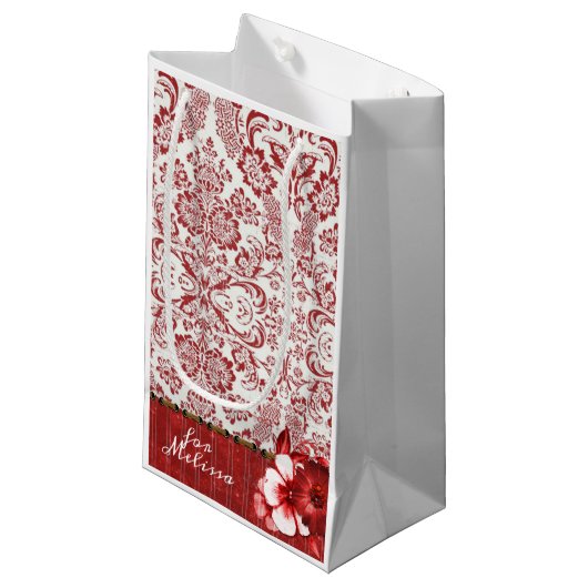 Red Damask Kleine Geschenktüte (Vorderseite Schrägansicht)