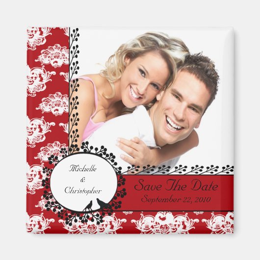 Red Damask Love Birds Foto Speichern das Date Magn Magnet (Vorne)