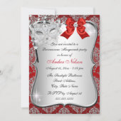 Red Damask Mask Quinceanera Masquerade Einladung (Vorderseite)