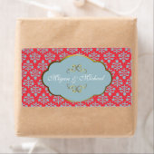 Red Damask mit goldenem Rahmen Hochzeitslabel (Insitu)