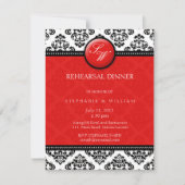 Red Damask Monogram Probe Dinner Card Einladung (Vorderseite)