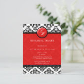 Red Damask Monogram Probe Dinner Card Einladung (Stehend Vorderseite)