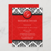 Red Damask Monogram Probe Dinner Card Einladung (Vorne/Hinten)