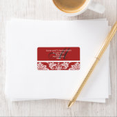 Red Damask Monogram Wedding Address Labels Adressaufkleber (Insitu)
