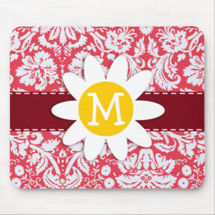 Red Damask Muster; Daisy Mousepad