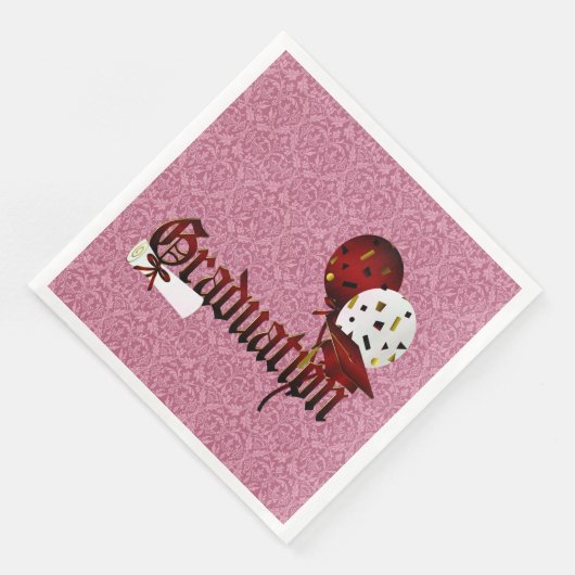 Red Damask Nostalgischer Schriftart und Balloons A Serviette (Ecke)