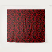 Red Damask on Black Floral Chic Elegante Hintergru Wandteppich (Vorderseite (Horizontal))