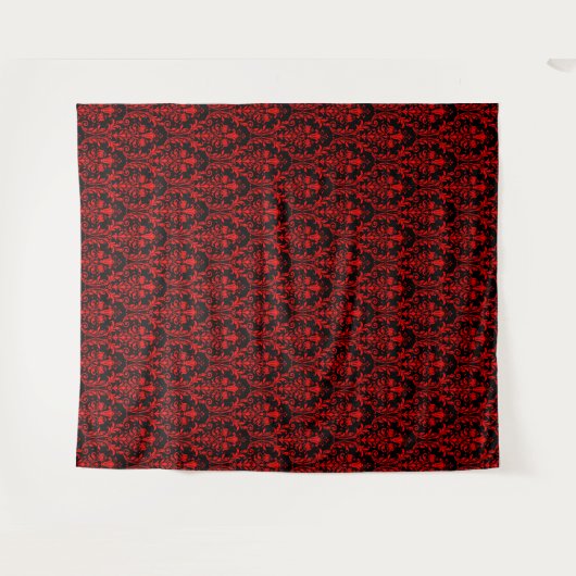 Red Damask on Black Floral Chic Elegante Hintergru Wandteppich (Vorderseite (Horizontal))