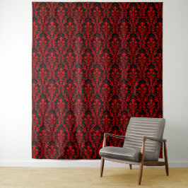 Red Damask on Black Floral Chic Elegante Hintergru Wandteppich