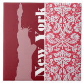 Red Damask Pattern; New York; Freiheitsstatue Fliese (Vorderseite)