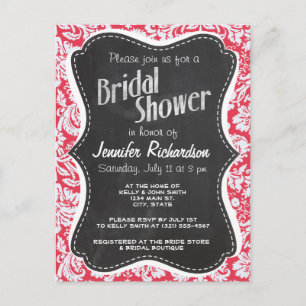 Red Damask Pattern; Vintage Chalkboard Einladungspostkarte