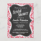Red Damask Pattern; Vintage Chalkboard Einladungspostkarte (Vorderseite)