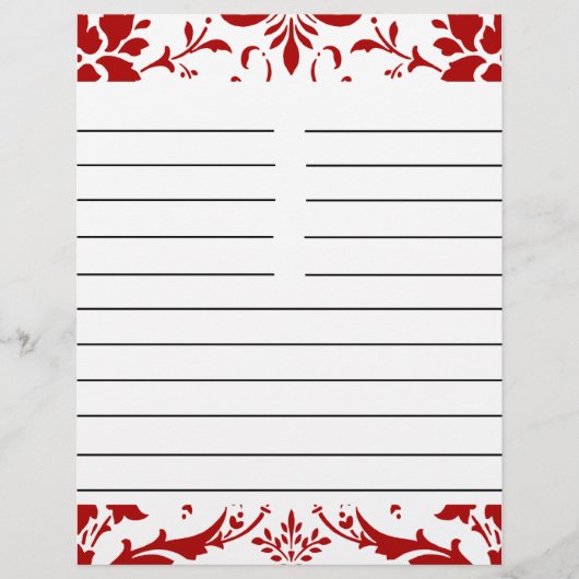 Red Damask Personalisiert Matching Recipe Paper (Vorderseite)