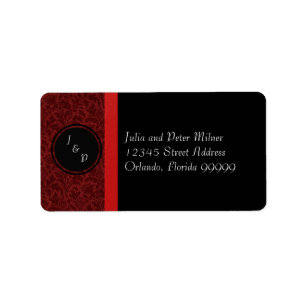Red Damask & Red Bow - Adressetikett