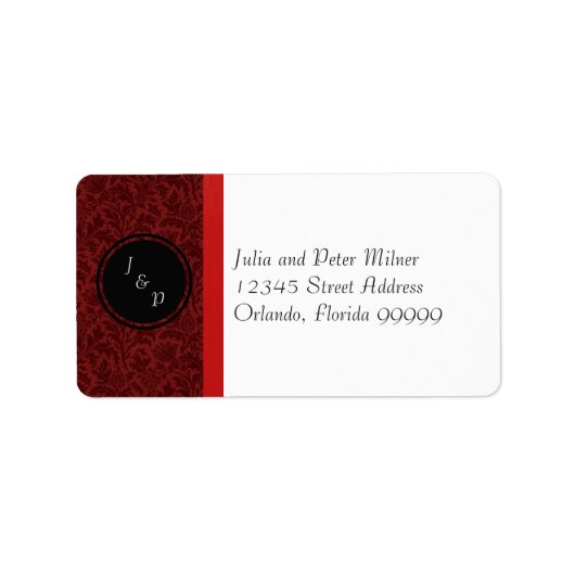 Red Damask & Red Bow - Adressetikett (Vorne)