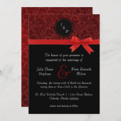 Red Damask & Red Bow - Einladung zur Hochzeit (Vorne/Hinten)