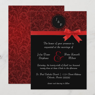 Red Damask & Red Bow - Einladung zur Hochzeit