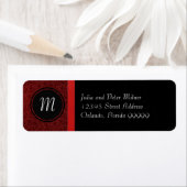 Red Damask & Red Bow Monogram Return Address Label (Insitu)