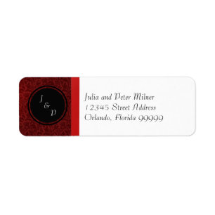 Red Damask & Red Bow - Rücksendeadresse - Etikett