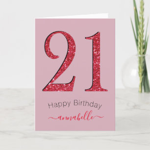 Red & Damask Rose 21 Geburtstag Karte