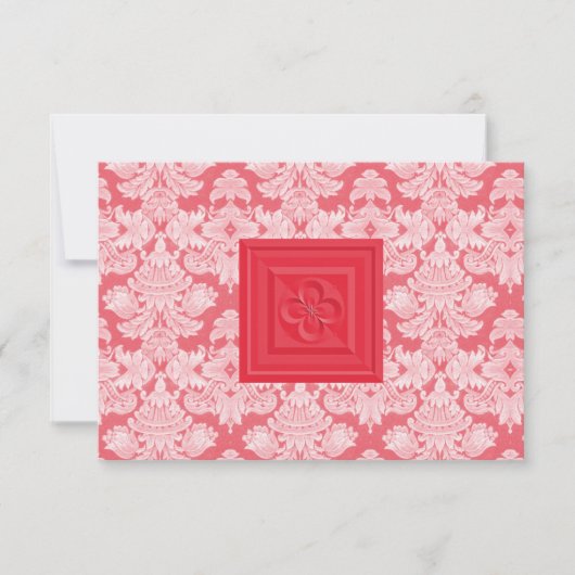 Red Damask RSVP Card mit Cross oder Quartett Karte (Vorderseite)