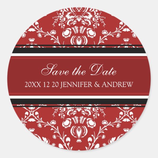 Red Damask Save the Date Winter Wedding Stickers (Vorderseite)