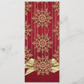 Red Damask Snowflakes Gold Ribbon Wedelmenü Menükarte (Rückseite)