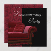 Red Damask Sofa Housewarming Party Einladung (Vorne/Hinten)