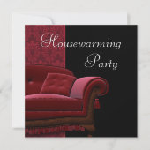 Red Damask Sofa Housewarming Party Einladung (Vorderseite)