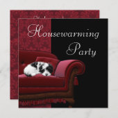 Red Damask Sofa Housewarming Party Einladung (Vorne/Hinten)