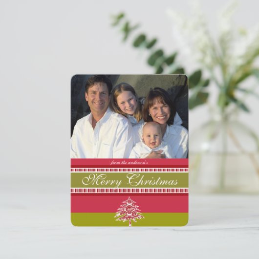 Red Damask Tree Christmas Card Einladung (Stehend Vorderseite)